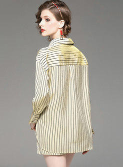 Striped Lapel Asymmetric Blouse & Shorts