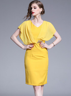 Dresses | Bodycon Dresses | V-neck Patchwork Studded Bodycon Dress