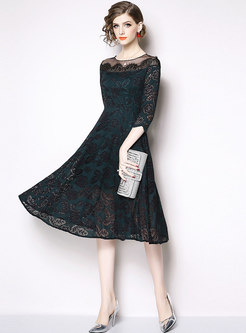 Lace Patchwork Perspective Skater Dress