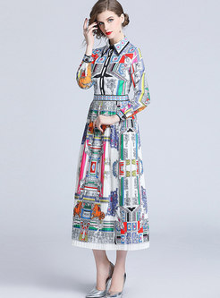 Geometric Print Empire Waist Pleated Maxi Dress