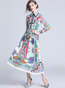 Geometric Print Empire Waist Pleated Maxi Dress