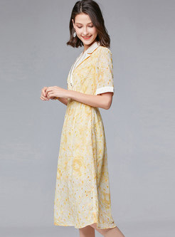 Wide Lapel Embroidered Double-breasted Midi Dress