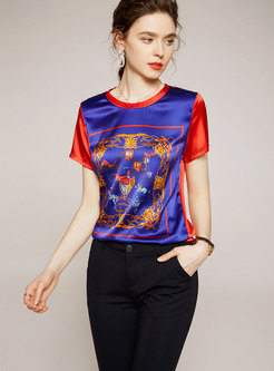 Color Block Print Silk T-shirt
