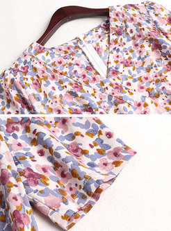 Floral V-neck Tied Mini Bodycon Dress