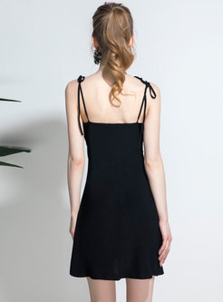 Black V-neck Tied Mini Slip Dress