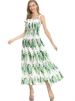Print Sleeveless High Waisted Ruffle Slip Dress