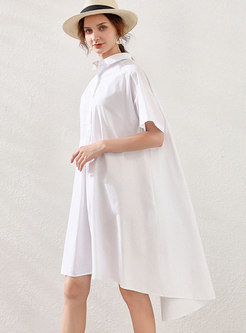 Cotton Lapel Asymmetric Shift Shirt Dress