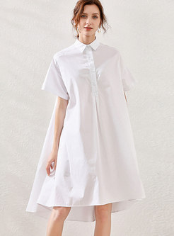 Cotton Lapel Asymmetric Shift Shirt Dress