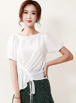Puff Sleeve Drawcord Ruched Blouse