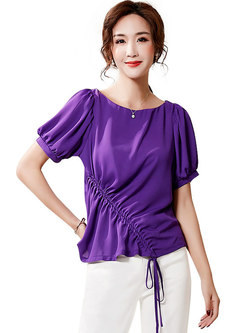 Puff Sleeve Drawcord Ruched Blouse
