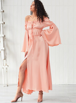 Off-the-shoulder Flare Sleeve Tied Maxi Dress