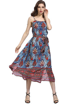 Bohemia Print Slit Wrap Maxi Slip Dress