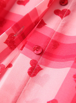 Heart Pattern Tie-collar Silk Blouse