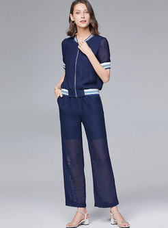 Striped Patchwork Perspective Casual Pant Suits