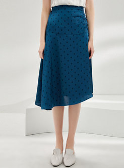 Polka Dot Ruched Asymmetric A-line Skirt