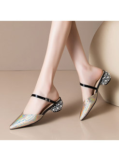 Glitter Pointed Toe Studded Heel Slippers
