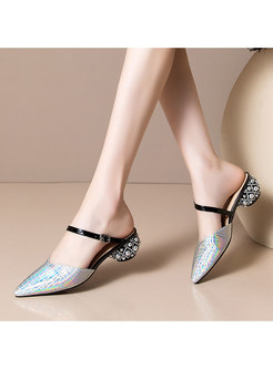 Glitter Pointed Toe Studded Heel Slippers