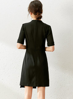 Mock Neck Patchwork Asymmetric A-line Dress