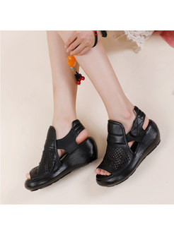 Vintage Peep Toe Velcro Platform Sandals