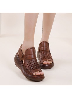 Vintage Peep Toe Velcro Platform Sandals