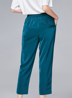 Solid Color Elastic Waist Cropped Harem Pants