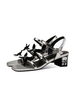 Square Toe Butterfly Studded Heel Sandals