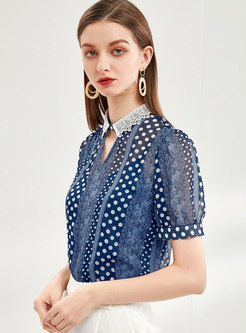 Polka Dot Openwork Blouse With Camis