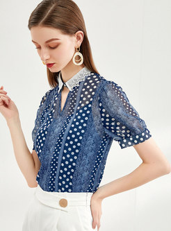 Polka Dot Openwork Blouse With Camis