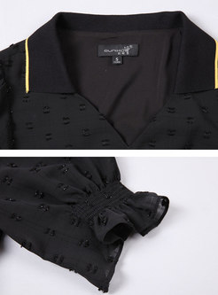Jacquard Polo Collar Elastic Waist Skater Dress