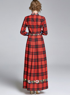 Vintage Plaid Print Empire Waist Maxi Dress