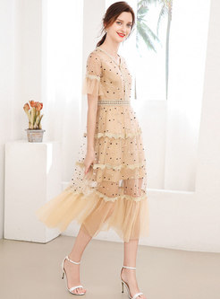 Sweet Mesh Patchwork Embroidered Bridesmaid Dress