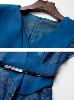 Elegant Lace Patchwork Openwork Midi Dress