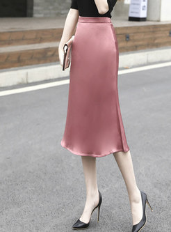 Solid Color Satin Peplum Skirt