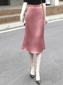 Solid Color Satin Peplum Skirt