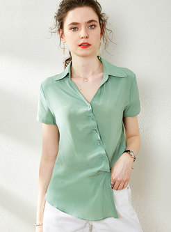 Silk Lapel Ruched Single-breasted Blouse