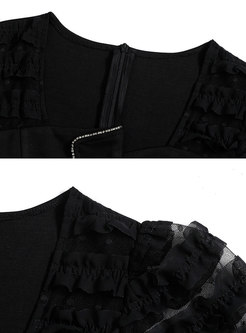 Patchwork Square Neck Mini Bodycon Dress & Shorts