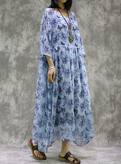 Crew Neck Print Loose Maxi Dress With Camisole