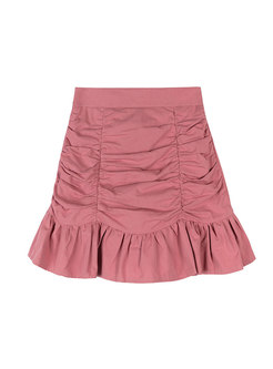 Sweet High Waisted Ruched Ruffle Mini Skirt