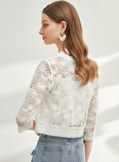 Open Front Lace V-neck Cropped Coat