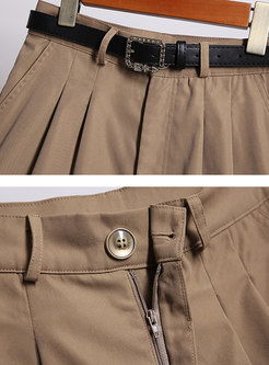 Casual Solid Color Belted Ruched Shorts