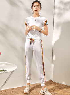 Casual Color Block Drawcord Pant Suits