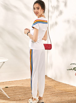 Casual Color Block Drawcord Pant Suits