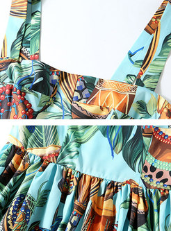 Print Square Neck Beach Maxi Slip Dress