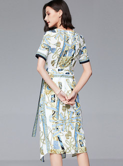 Elegant Print Asymmetric Tied Bodycon Dress