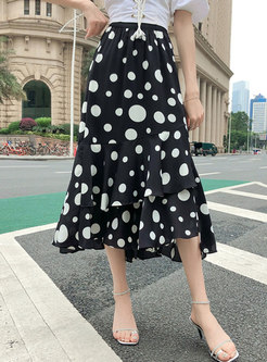 Polka Dot Layered Ruffle A-line Skirt