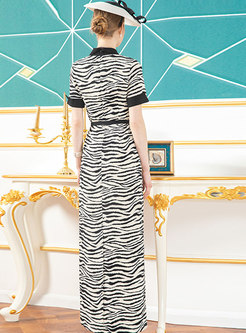Zebra Print Belted Bodycon Maxi Dress