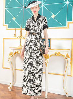 Zebra Print Belted Bodycon Maxi Dress