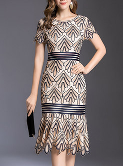 Elegant Embroidered Sheath Peplum Dress