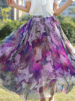 Chiffon Print Big Hem A-line Skirt