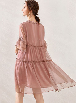 Lace Patchwork Flare Sleeve Loose Dress
